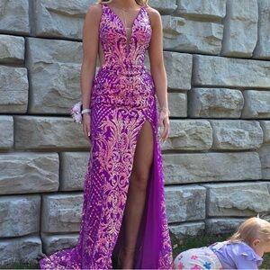 Glamorous Purple and Gold Prom Dress